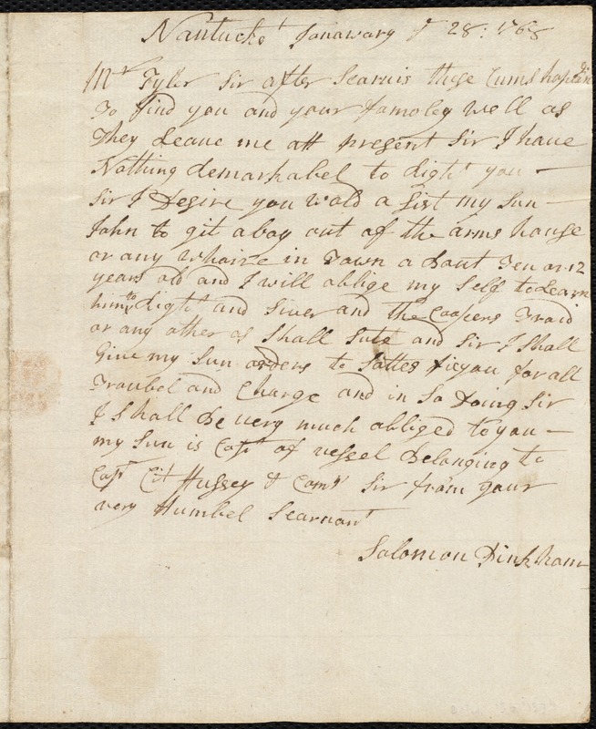 Robert Vokes indentured to apprentice with Daniel Oliver of Hardwick, 2 September 1768