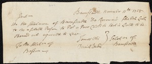 James Hudson Vokes indentured to apprentice with Shubael Lovell of Barnstable, 16 November 1768