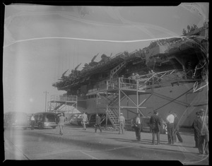 U.S.S. Bennington aircraft carrier explodes off coast of Rhode Island. Aircraft carrier in dry dock