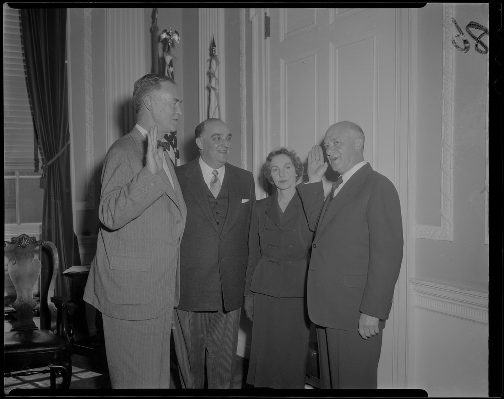 Governor Christian Herter swearing in Judge Elijah Adlow as Chief Justice