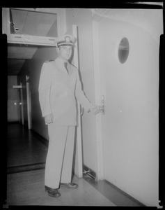 Bennington, U.S.S. - board of inquiry. Military personnel standing in front of a doorway