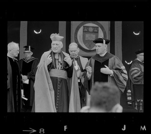 Richard Cardinal Cushing, Terence Cardinal Cooke, and W. Seavey Joyce at Boston College commencement exercises