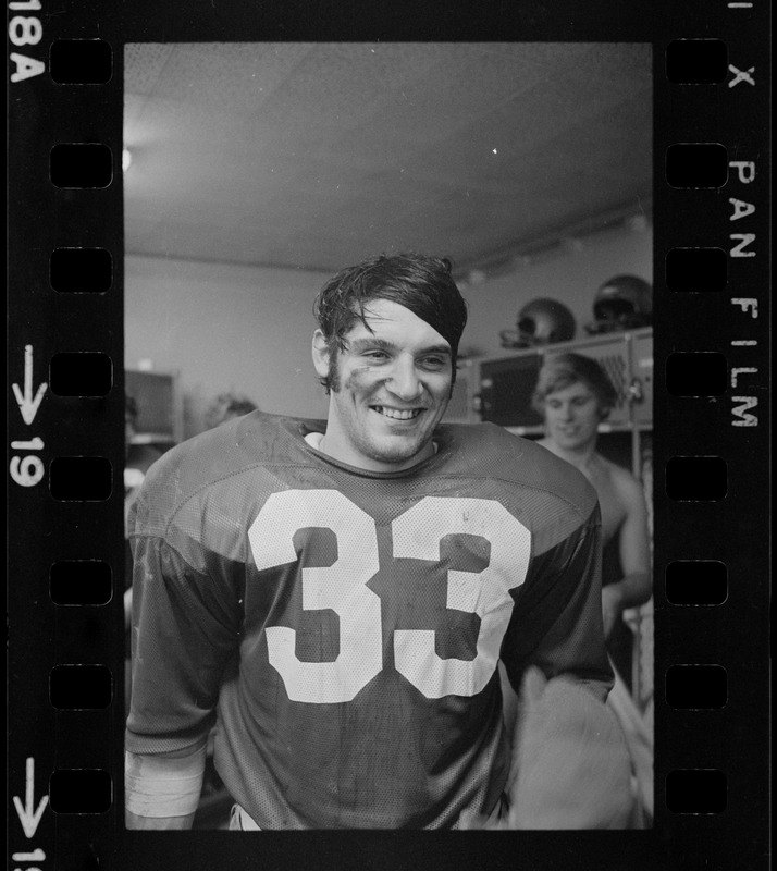 Boston College halfback Fred Willis in locker room after win against Holy Cross