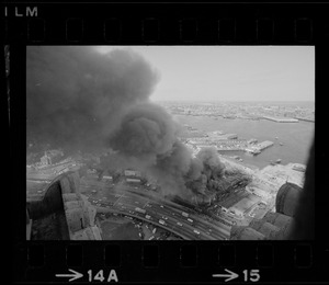 View of Clinton Street fire from Custom House Tower, Boston