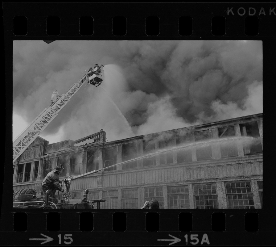 Firemen battling fire on Clinton Street, Boston