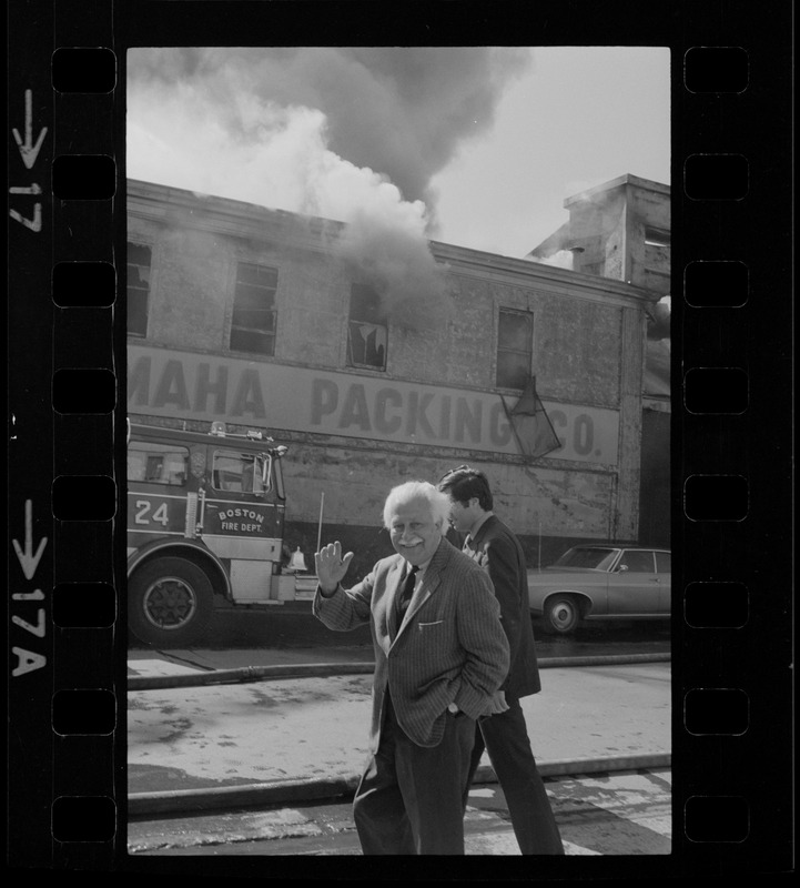 Arthur Fiedler at fire on Clinton Street, Boston