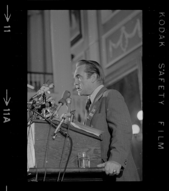 George Wallace speaking at campaign rally at Faneuil Hall