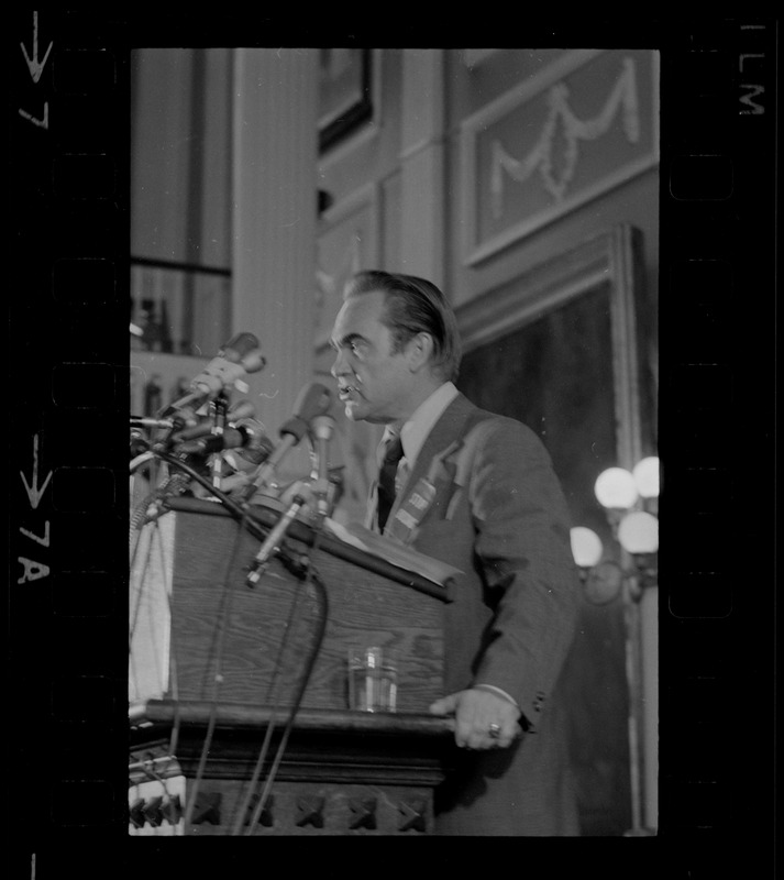 George Wallace speaking at campaign rally at Faneuil Hall