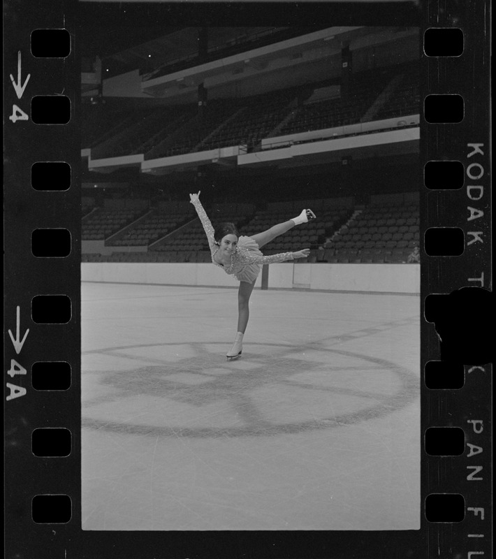 Peggy Fleming, famous skater, works out at the Garden