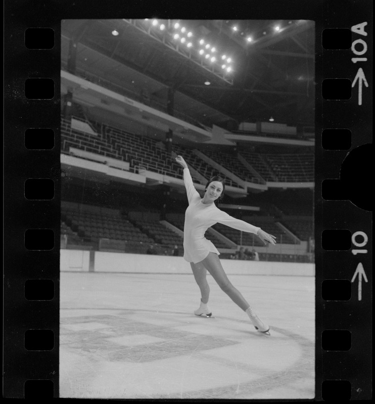 Peggy Fleming, famous skater, works out at the Garden