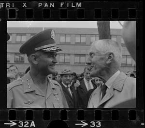 Gen. Westmoreland and former Sen. Leverett Saltonstall at Natick's U.S. Laboratories during celebration of "Industry Day"