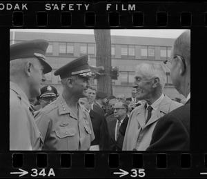 Gen. Westmoreland and former Sen. Leverett Saltonstall at Natick's U.S. Laboratories during celebration of "Industry Day"