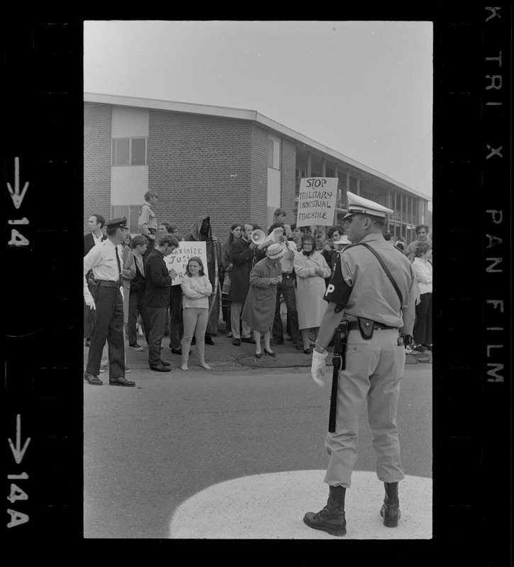 Protest outside of U.S. Army Natick Laboratories during visit by Gen. William Westmoreland