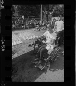 Bea Anderson, Olympic wheelchair champ from West Brookfield, at Boston's "Happening for the Handicapped" on Boston Common