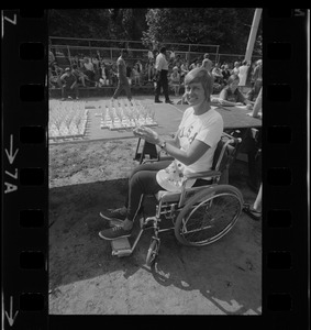 Bea Anderson, Olympic wheelchair champ from West Brookfield, at Boston's "Happening for the Handicapped" on Boston Common