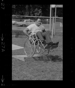 Unidentified man in wheelchair at Boston's "Happening for the Handicapped" on Boston Common