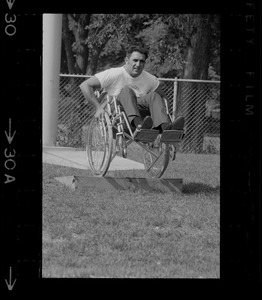 Unidentified man in wheelchair at Boston's "Happening for the Handicapped" on Boston Common