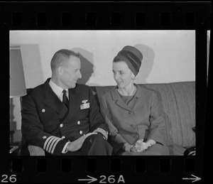 Possibly Captain Gordon H. Hartley and his wife, Charlotte, aboard the aircraft carrier Wasp in port at South Boston after picking up Gemini astronauts