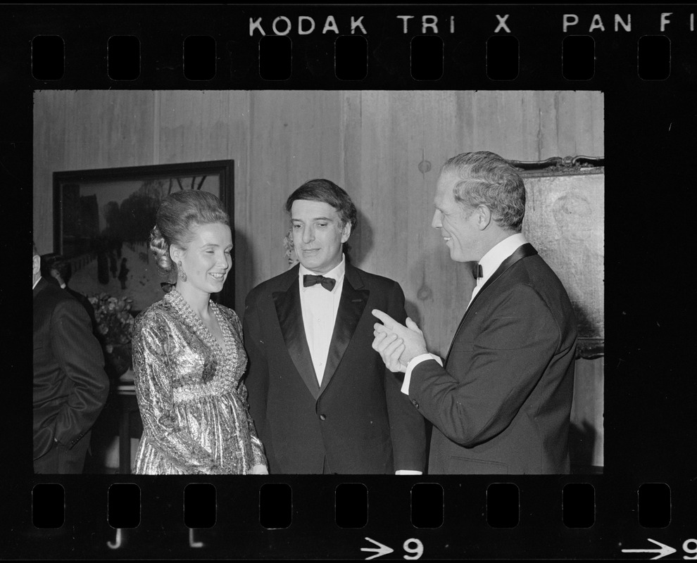 Mayor and Mrs. Kevin White flank architect Gerhard Kallmann at last night's formal reception ending opening ceremonies for Boston's new City Hall