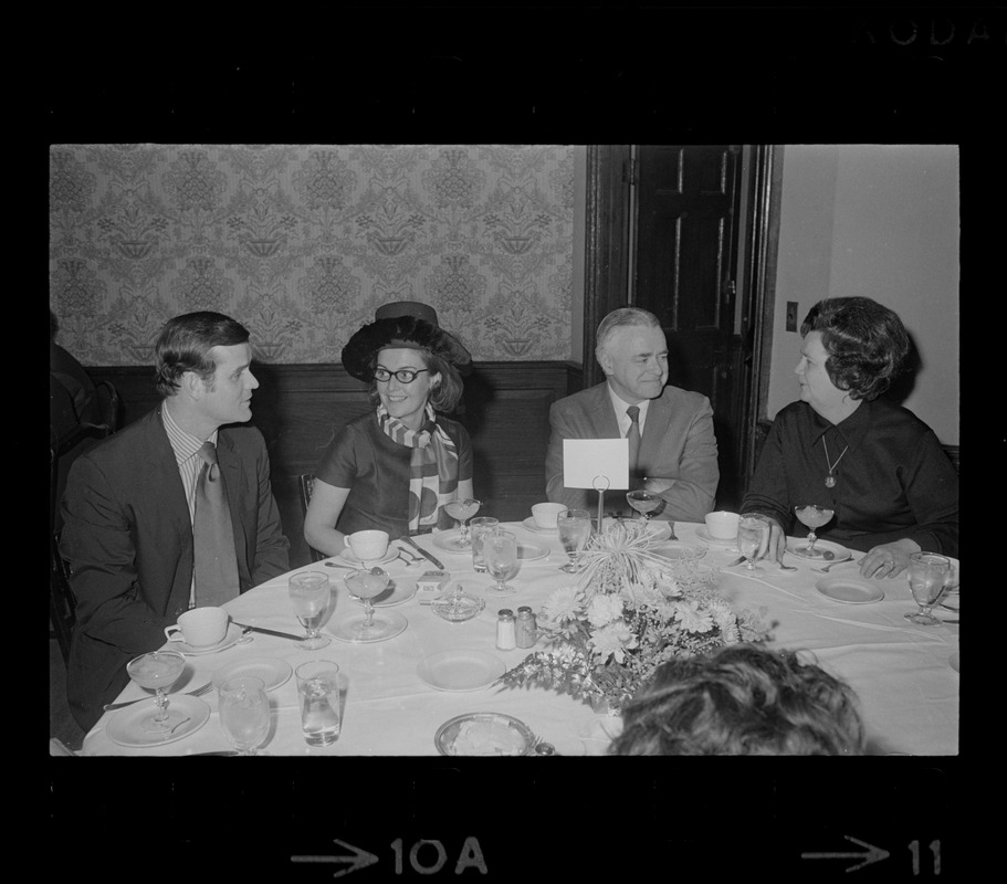 City Councilor Joseph Timilty, an unidentified woman and man, and City Councilor Louise Day Hicks at luncheon following mayor's State of the City address