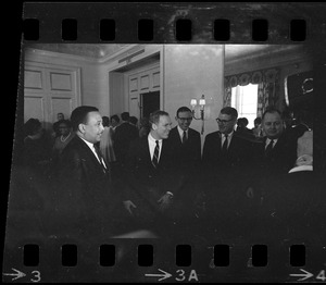 Paul Parks, Boston Mayor Kevin White, Samuel P. Huntington, Edward Sullivan, and Hale Champion at inaugural luncheon