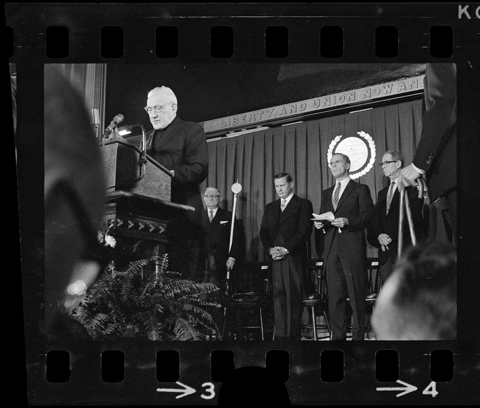 Richard Cardinal Cushing speaking at Boston Mayor Kevin White's inauguration