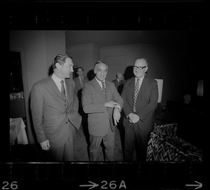 Ken O'Donnell, Francis X. Bellotti, and Senate President Maurice Donahue at Parker House for meeting with Democratic candidates for governor