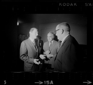 Ken O'Donnell, Francis X. Bellotti, and Senate President Maurice Donahue at Parker House for meeting with Democratic candidates for governor