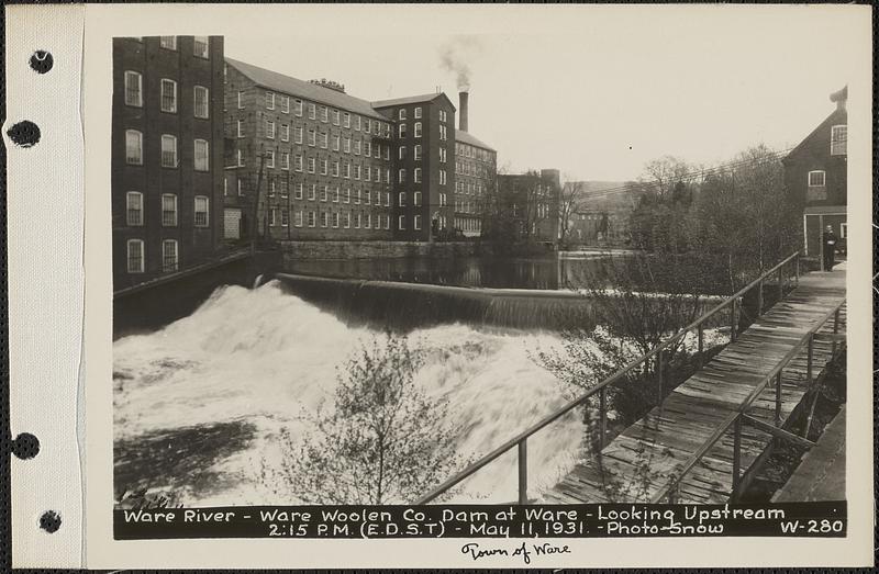 Ware River, Ware Woolen Co., dam at Ware, looking upstream, Ware River