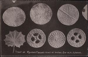 Tresor de Mycenes plaques, roues et feuilles d'or M. N. Athenes
