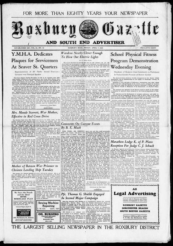 Roxbury Gazette And South End Advertiser, April 07, 1944 - Digital ...