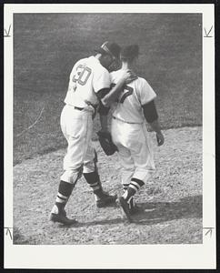 Boston Red Sox catcher Haywood Sullivan and pitcher Bill Monbouquette