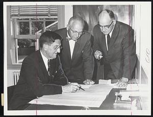 Selectman at Work-From the left, Victor F. Adams, chairman of the board, George L. Cross, and E. Thomas Murphy.