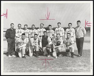 Shooting for S Honors is Nute High. Front, left to right, Wayne Cowen, Nick Scott, Lloyd Burrows, Jim Tibbetts and Clement Wyatts. Back, left to right, Coach Nelson Dionne, Alan Wentworth, Stephen Jette, Jerry Chase, Herbert Downes, Richard Dudley, Harry Eastman, Roy Barker and Manager Frank Menegoni.