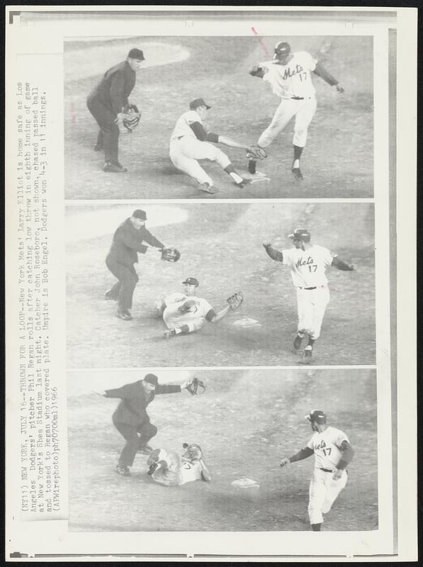 Thrown for a Loop New York Mets' Larry Elliot is home safe as Los