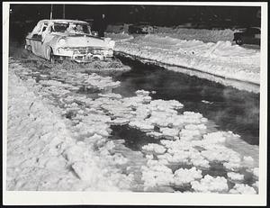 Unscheduled Water Hazard was added to driver’s woes on Blue Hill avenue near Morton street, Mattapan, last night when a snow removal tractor struck down a hydrant. Flood halted traffic for an hour along the avenue.