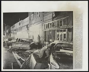 Tornado's Toll--This is a portion of main Street in this south central Oklahoma town following last night's tornado. Estimated 85 per cent of the four block business area was damaged or destroyed. Five persons were injured. Tornadoes also struck three other small towns in Oklahoma's first night of twisters for 1961. There were no deaths.