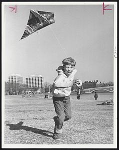 Peter Cassels - Brown of Brattle St. Cambr. With his kite along the Charles River , first real sunny + warm day since long