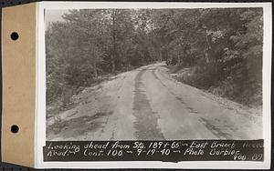 Contract No. 106, Improvement of Access Roads, Middle and East Branch Regulating Dams, and Quabbin Reservoir Area, Hardwick, Petersham, New Salem, Belchertown, looking ahead from Sta. 189+65, East Branch access road, Belchertown, Mass., Sep. 19, 1940