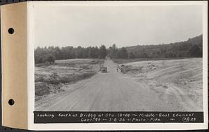 Contract No. 49, Excavating Diversion Channels, Site of Quabbin Reservoir, Dana, Hardwick, Greenwich, looking south at bridge at Sta. 10+00, middle-east channel, Hardwick, Mass., Jul. 8, 1936