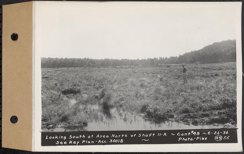 Contract No. 49, Excavating Diversion Channels, Site of Quabbin Reservoir, Dana, Hardwick, Greenwich, looking south at area north of Shaft 11A, Hardwick, Mass., Aug. 26, 1936