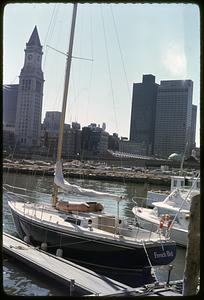 A boat named "French Bird", Custom House Tower in background