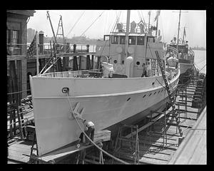 US Coast Guard ships in dry dock, possibly the "Harriet Lane" and "Jackson"