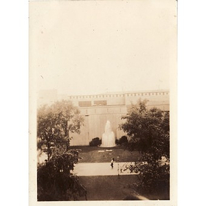 A fountain beside an exhibit at the New York World's Fair