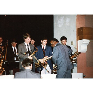 Mario Bauza and the Harvard Jazz Orchestra on stage at the Jorge Hernandez Cultural Center.