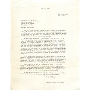 Letter, President John F. Kennedy, June 18, 1963.