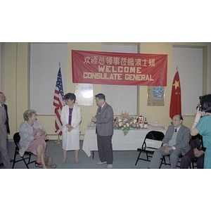 Suzanne Lee speaks to attendees of a welcome party held for the Consulate General of the People's Republic of China in Boston