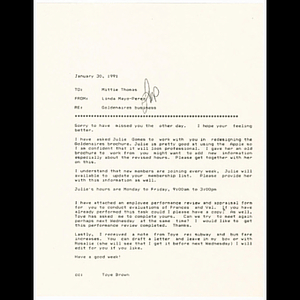 Letter from Linda Mayo-Perez to Mittie Thomas regarding Goldenaires business