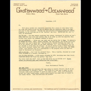 Letter and brochures advertising Grotonwood