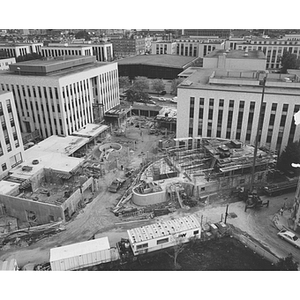 Aerial photo of the construction site of Kariotis and Cargill Halls